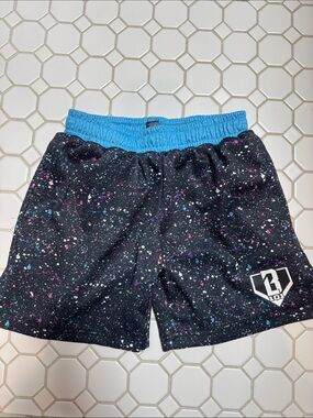 Baseball Lifestyle 101 Youth Black Splatter Athletic Shorts with Blue Waistband